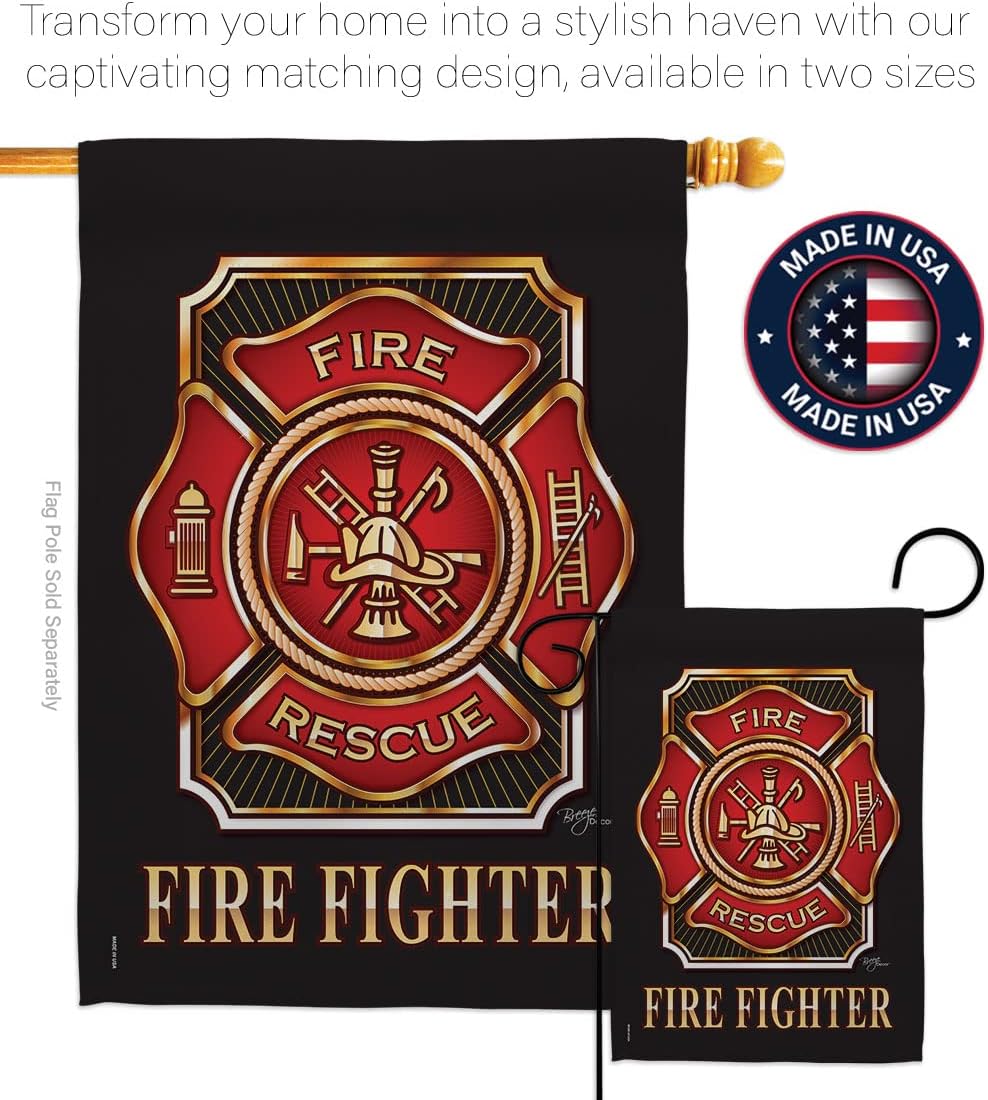 Fire Fighter Garden Flag - Set with Stand Armed Forces Firefrighter Fireman Department Rescue Red Line Hero Support - House Decoration Banner Yard Gift Double-Sided Made in USA 13 X 18.5 - Image 4