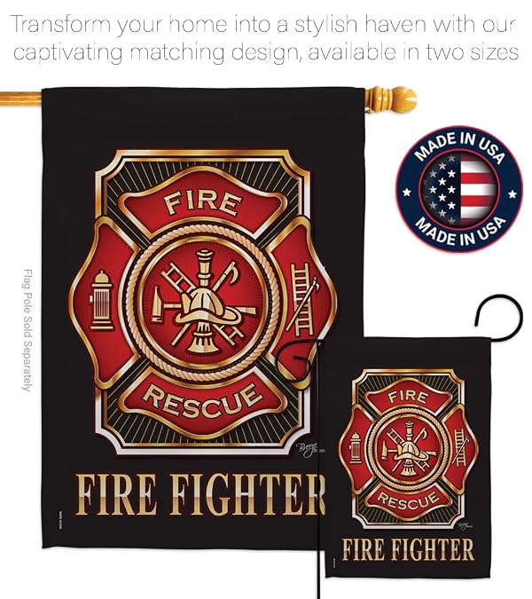 Fire Fighter Garden Flag - Set with Stand Armed Forces Firefrighter Fireman Department Rescue Red Line Hero Support - House Decoration Banner Yard Gift Double-Sided Made in USA 13 X 18.5 by Breeze Decor - Image 7
