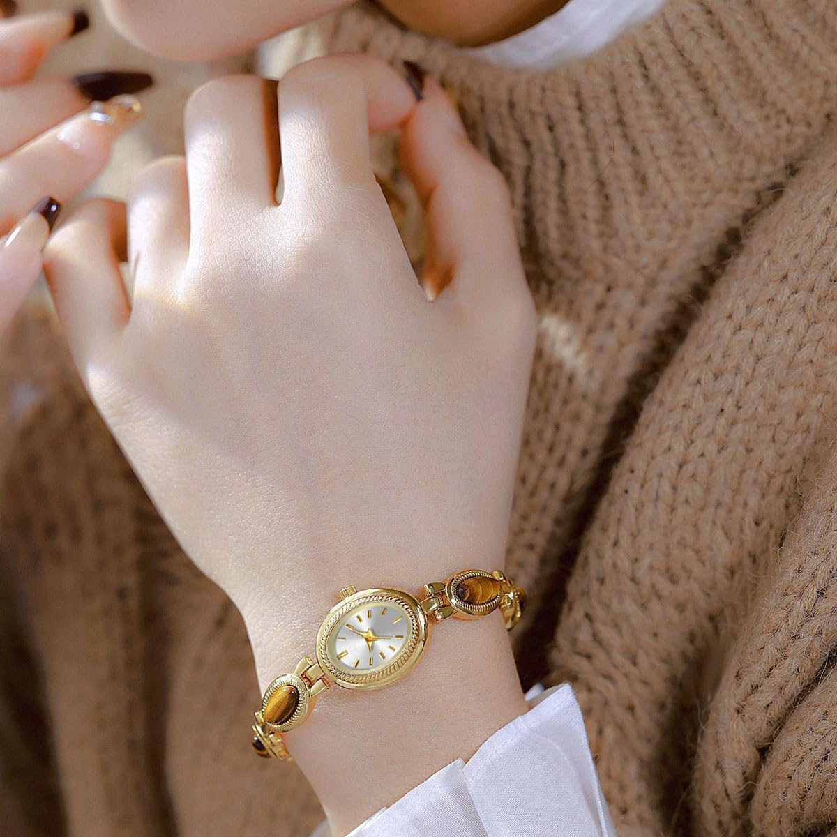 ADSBIAOYE Womens Gold Watch Waterproof Quartz Wrist Watch Elegant Oval Vintage Small Dial Bracelet Watch Fashion Dress Watches for Ladies - Image 2