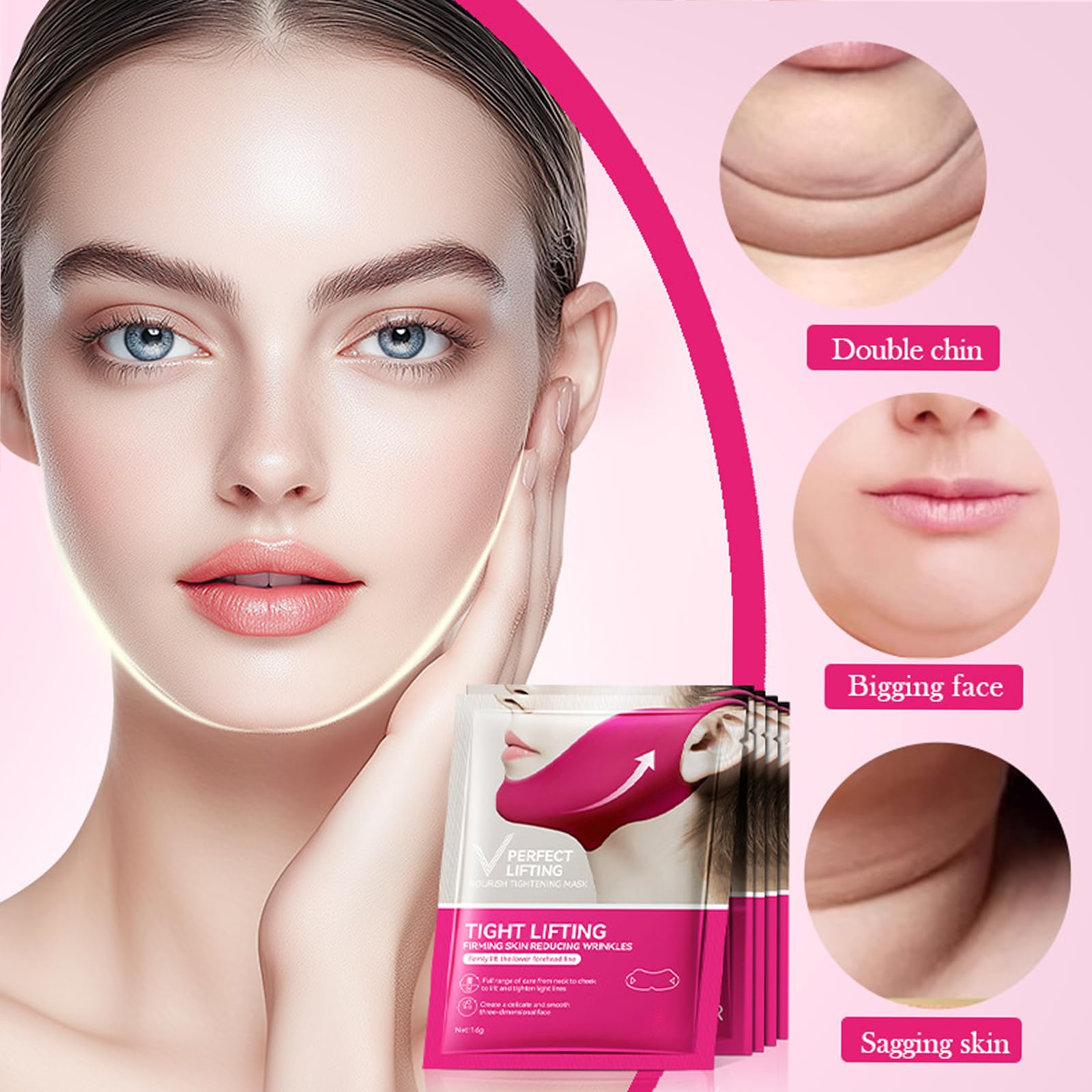 Collagen Face Masks Face Lift Tape V-Line Collagen Face Mask for Lifting Double Chin & Defining Jawline Firming & Tightening Skin- 3pcs - Image 4