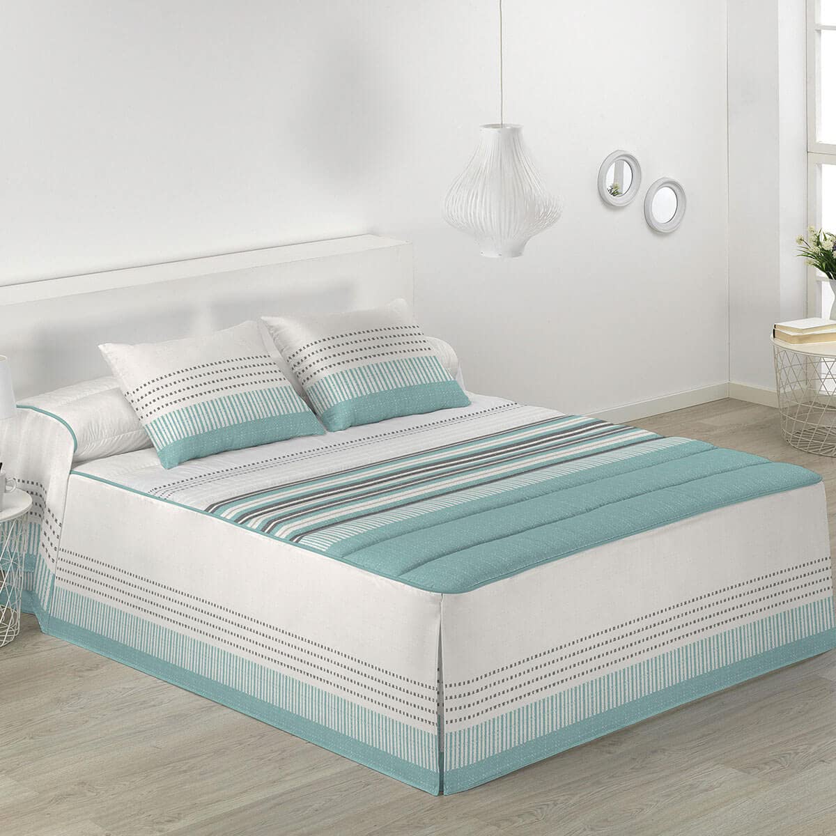 Lanovenanube Copriletto Trapuntato Niza Per Letto 105 Cm, Morbido E Imbottito, Colore Turchese Con Volant - 4