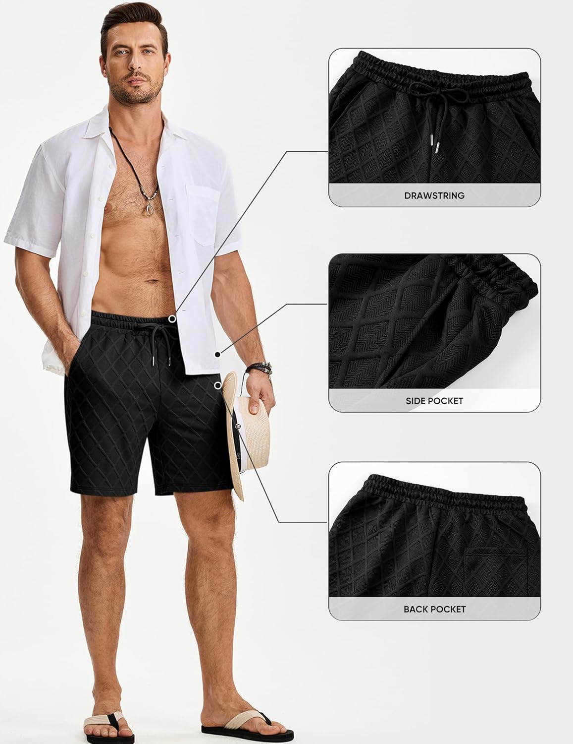 JMIERR Mens Sweat Shorts Drawstring Summer Beach Stretch Texture 7 inch Running Shorts with Pocket - Image 7