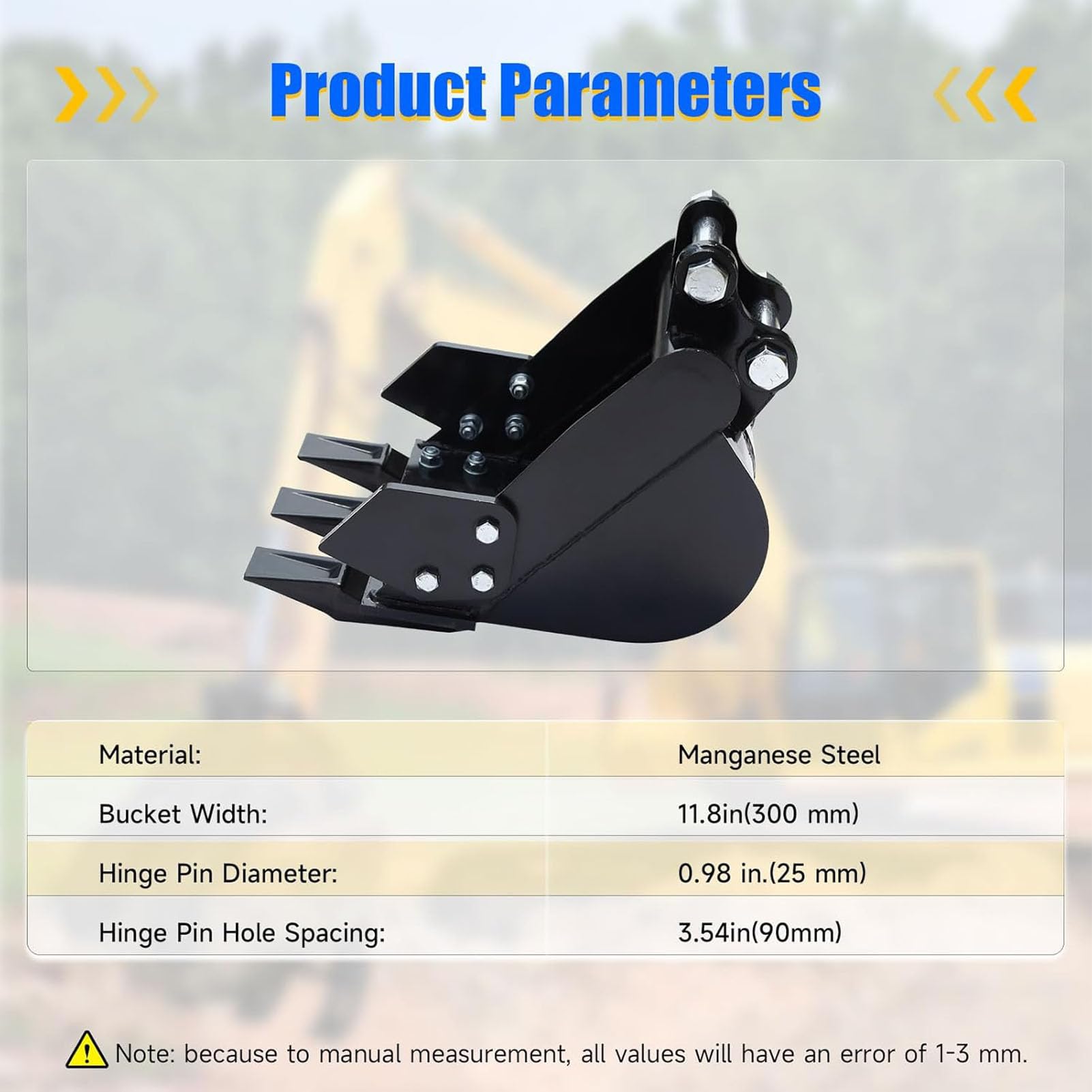 Kleiner Baggerlöffel aus Manganstahl, robust, 300 mm (12 Zoll), mit Metallzähnen, für 1- bis 1,8-Tonnen-Bagger, Grabenbau, Landschaftsbau und Hochbau