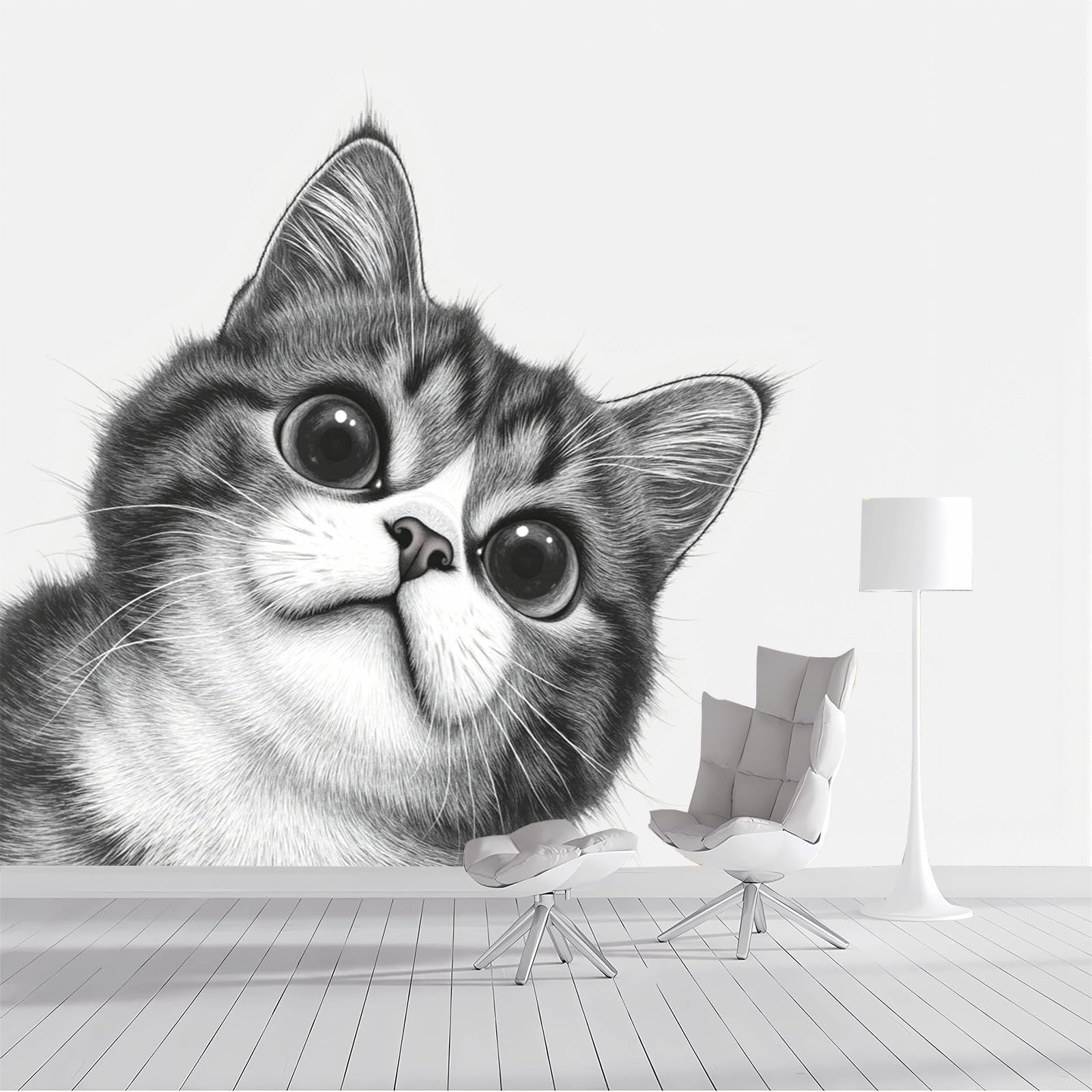 Papier Peint Panoramique Chat Dessiné Main | Tapisserie de Soie Luxe Format XXL 400x280