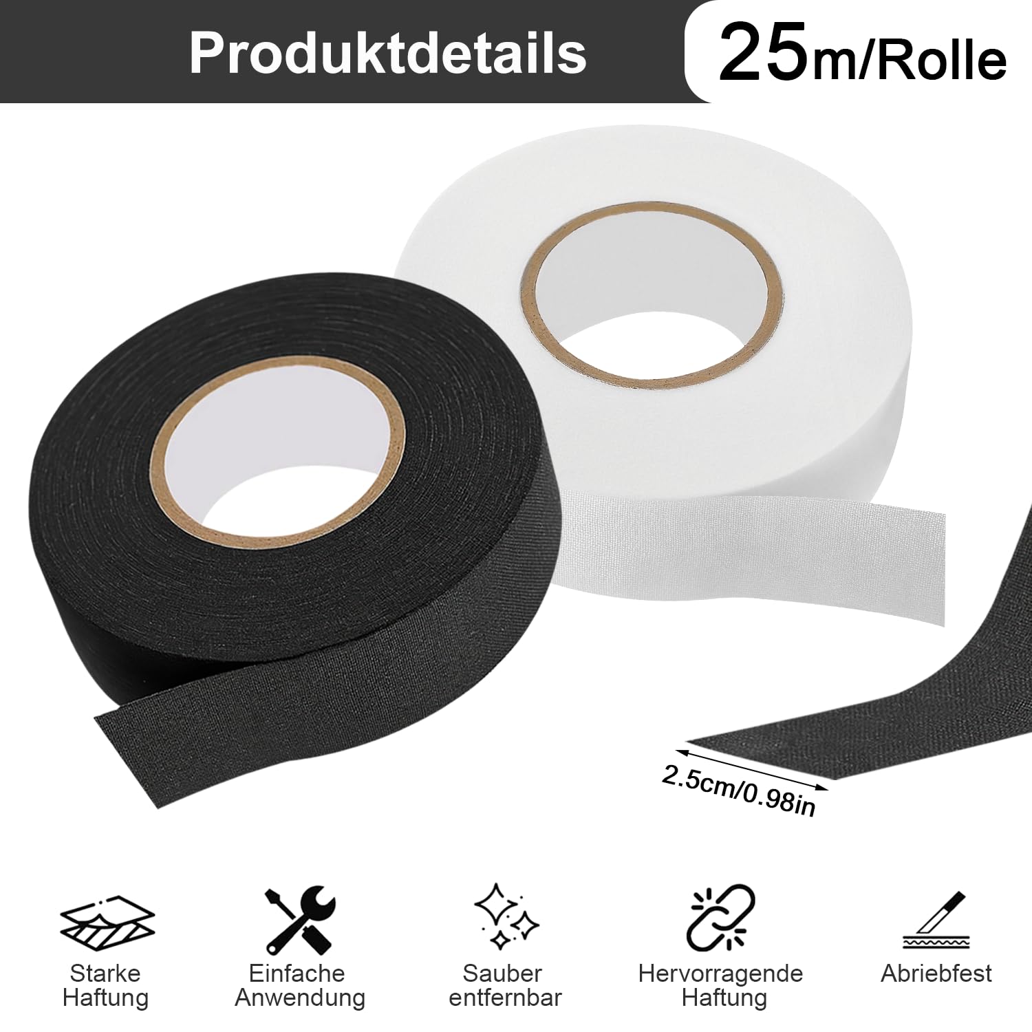 Ruban de Hockey Adhésif Tape Hockey sur Glace Autocollant Hockeys Bande 2 Rouleaux 2.5cmx25m Ruban Baton de Hockeys Grip Tape Antidérapant pour Badminton Raquette de Ping Pong Corde