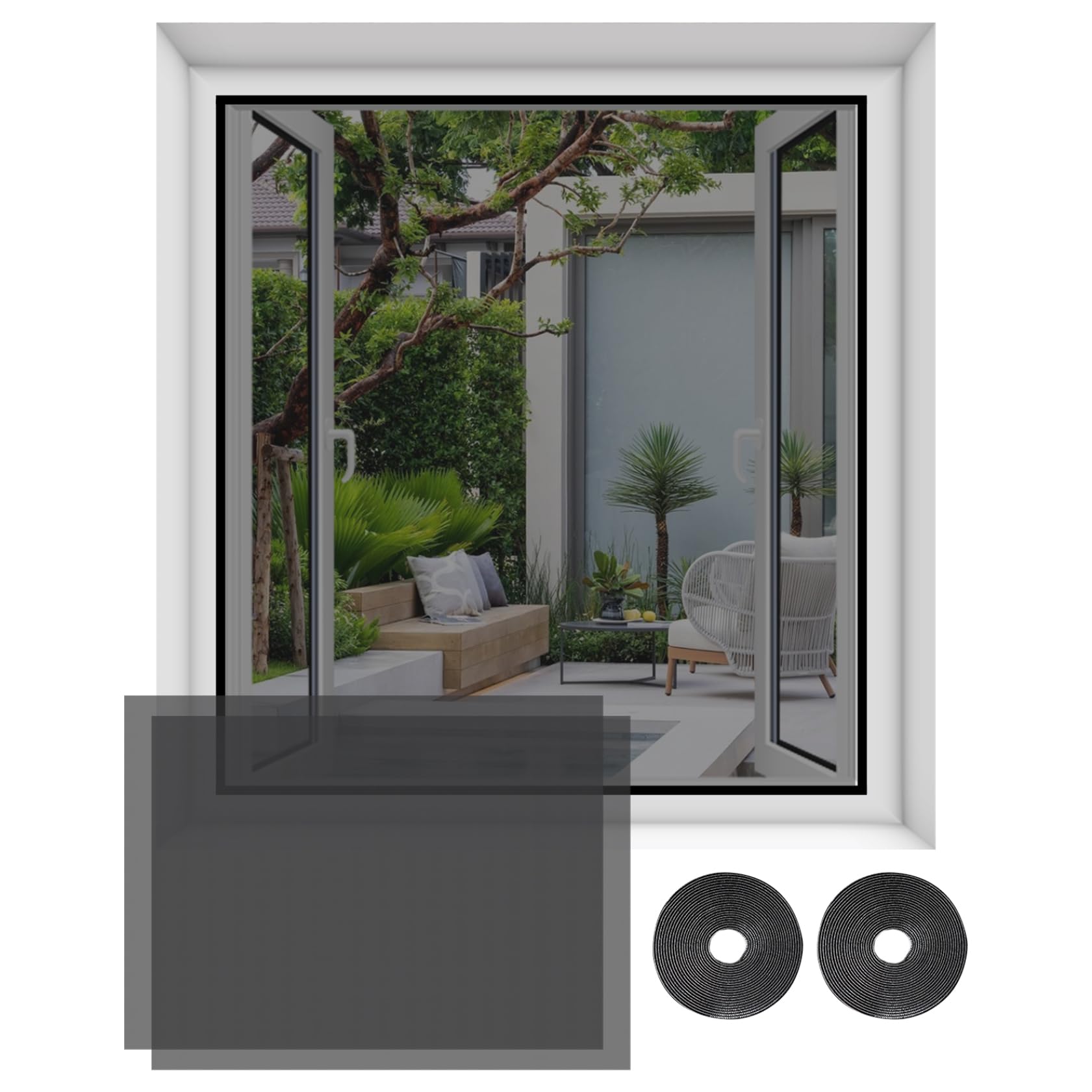 Mosquiteras para ventanas con cinta adhesiva pack de 2 mallas negras recortables