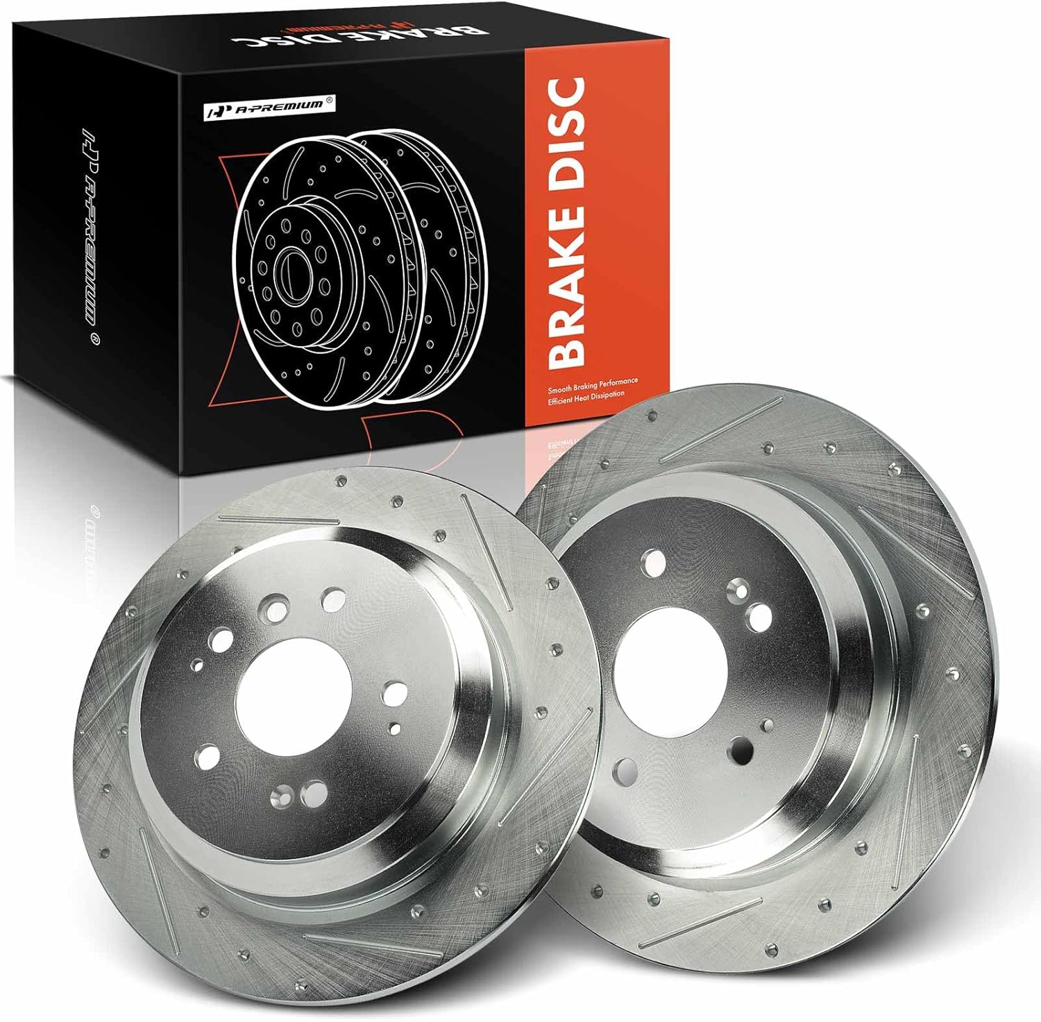 A-Premium 12.98 inch (329.8mm) Rear Drilled and Slotted Disc Brake Rotors Compatible with Select Honda Models - Pilot 2016-2022, Ridgeline 2017-2023, Passport 2019-2022, 3.5L, 2-PC Set