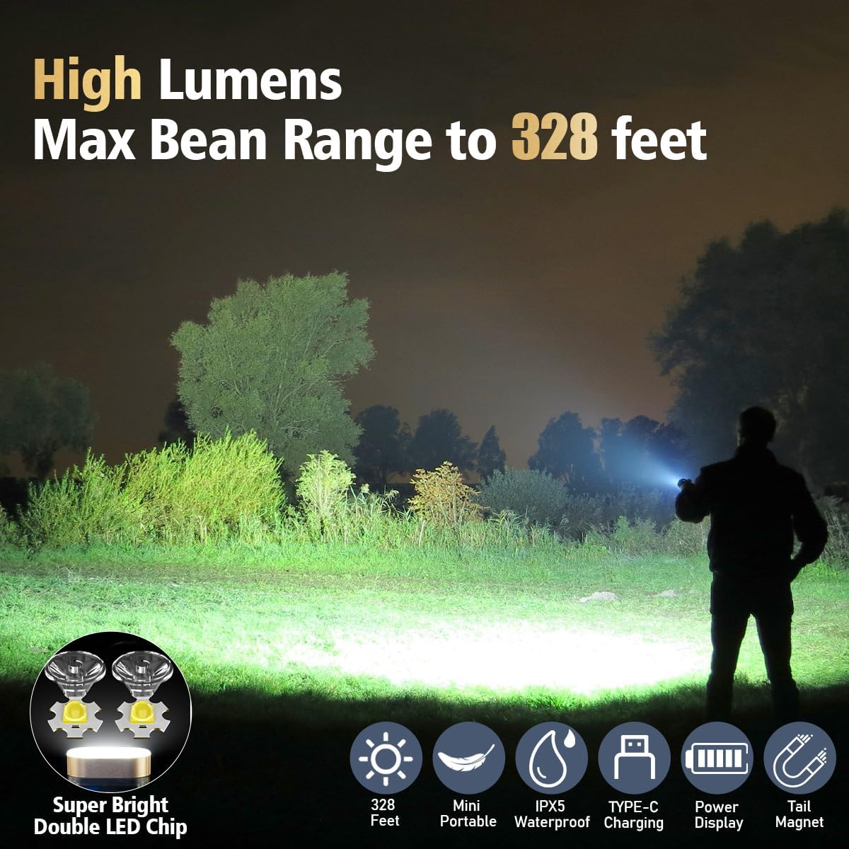 LED Small Powerful EDC Flashlight, 365nm UV Black Light, Mini Led Flashlight High LM, USB C Rechargeable Mini Keychain Flash Light with Clip, Tail Magnet, 9 Modes, Waterproof Pocket Flashlights 2 PC