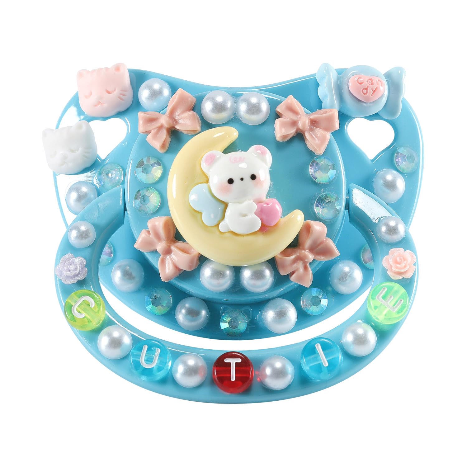CutiePlusU Adult Pacifier Big Shield DIY Handmade Adult Pacifier - Blue Moon Bear