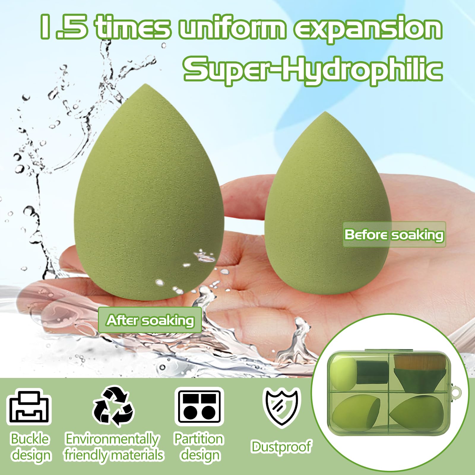 SruidyLady 4-Piece Reusable Makeup Sponge Set, Beauty Sponge for Liquid Foundation Powder & Sunscreen - Image 3