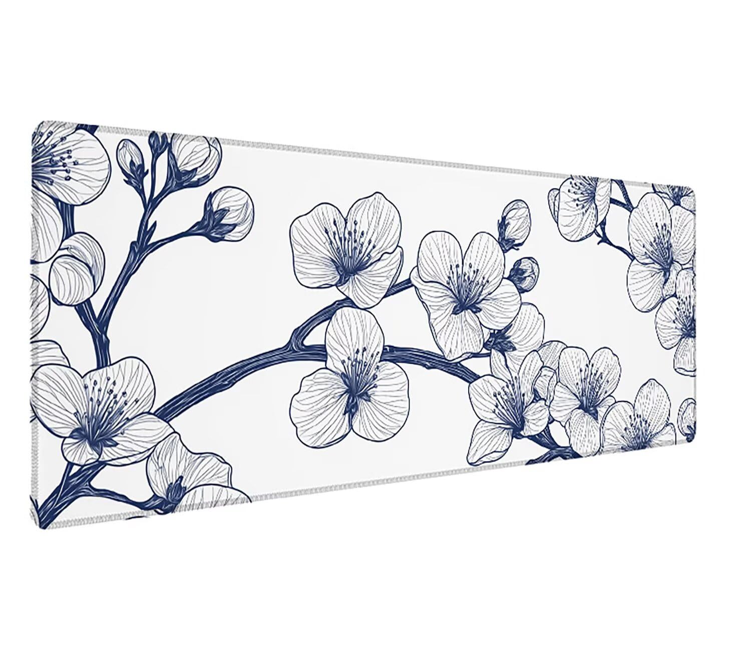 Podkładka pod mysz do gier XXL z białym kwiatem, podkładka pod mysz XXL - 1400 x 600 x 3 mm, podkładka pod mysz matowa, bardzo duża z tkaniny, antypoślizgowa podstawa, dla graczy, osobista -43011