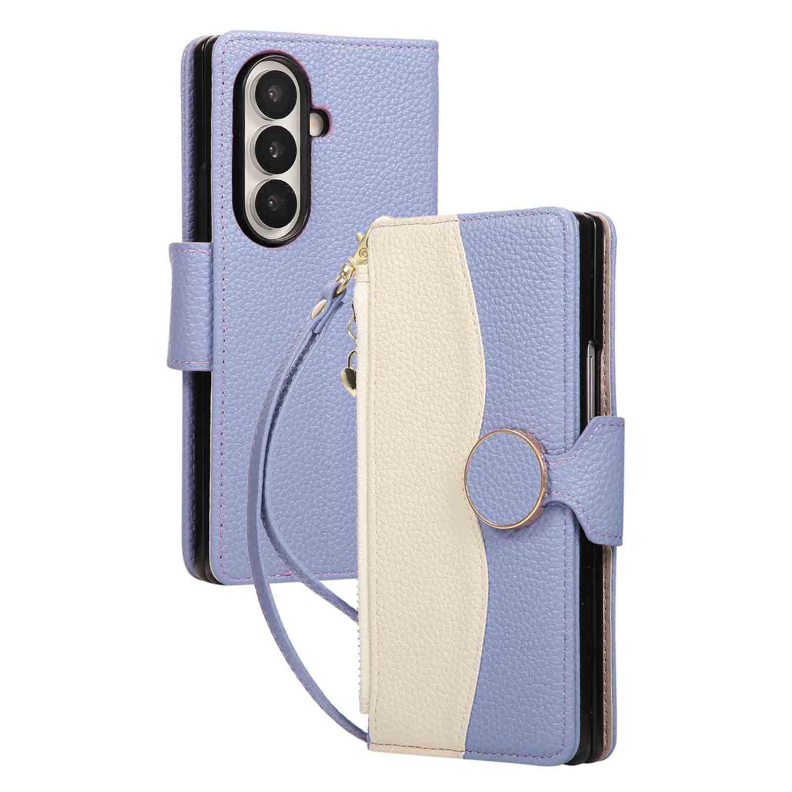 Custodia Flip For Samsung Galaxy Z Fold 8 Ultra, Con Slot For Schede Funzione Cavalletto Cover For Telefono Elegante Custodia A Portafoglio Con Cerniera In Pelle(Purple)