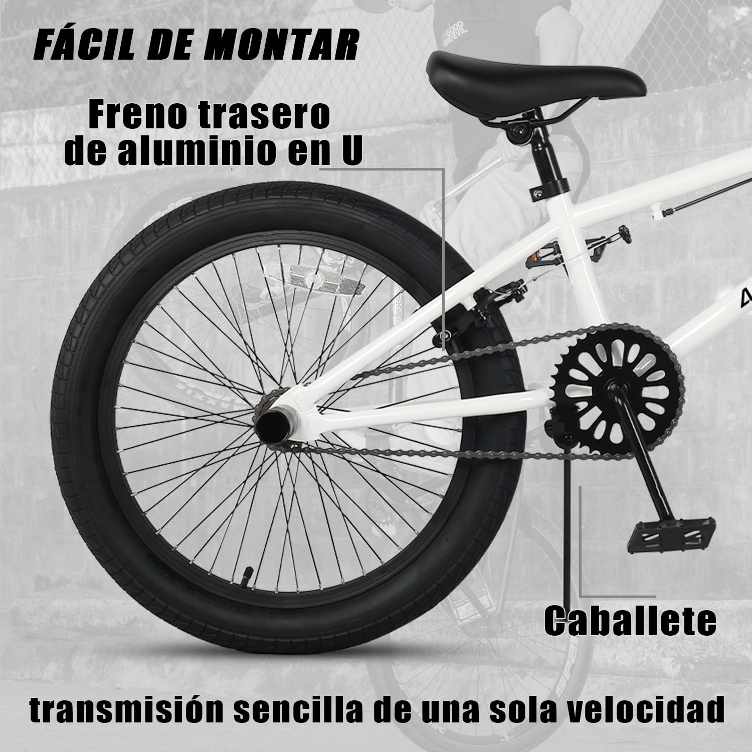 AVASTA 20 Pulgadas Freestyle niños BMX Bicicleta para 6 7 8 9 10 11 12 13 14 años niños niñas jóvenes Adultos y Principiantes Jinetes con 4 Peg, Blanco