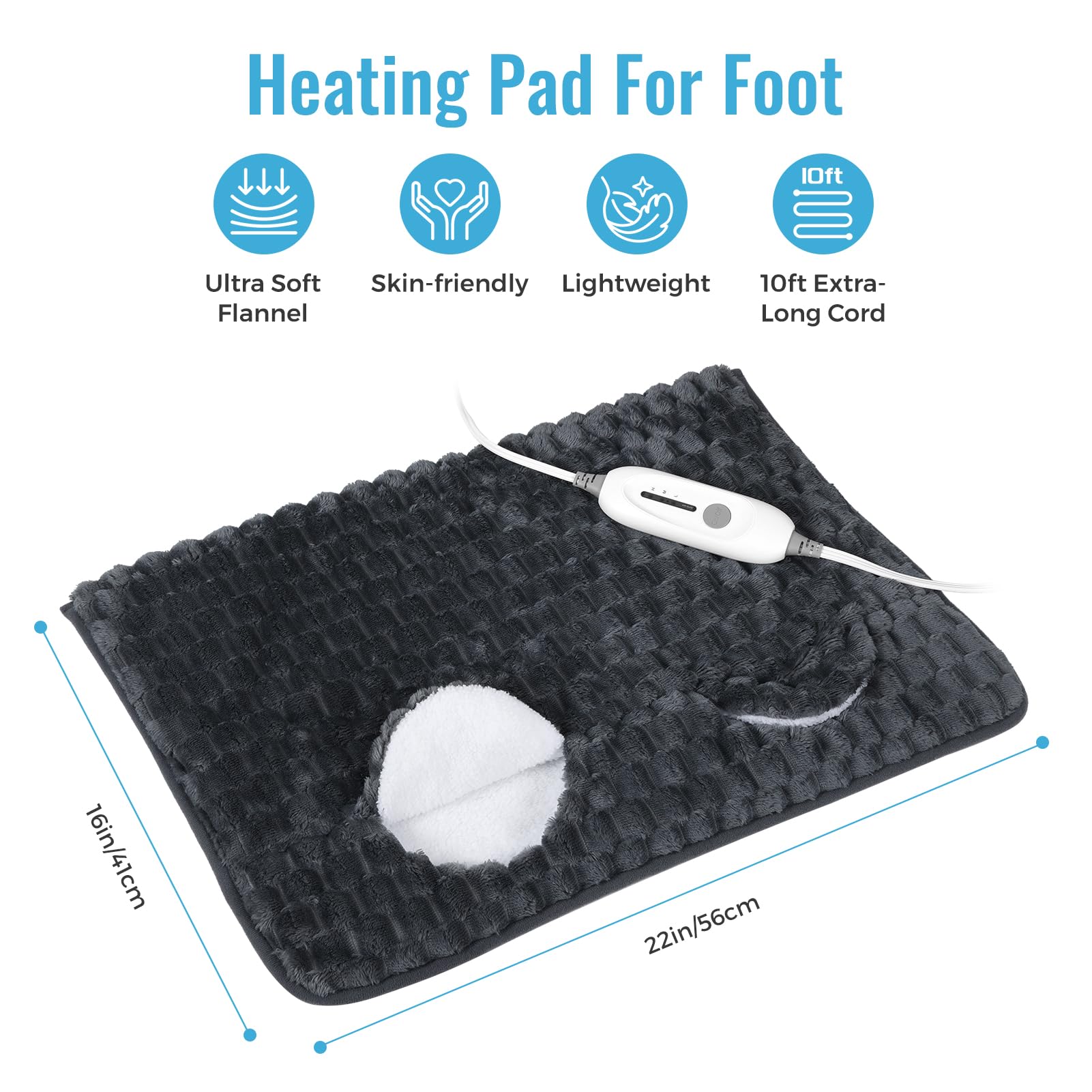 Calentador eléctrico de pies de franela suave con calefacción para pies con apagado automático de 2 horas y 3 niveles de calor para uso de cuerpo completo, almohadilla térmica para pies, abdominales