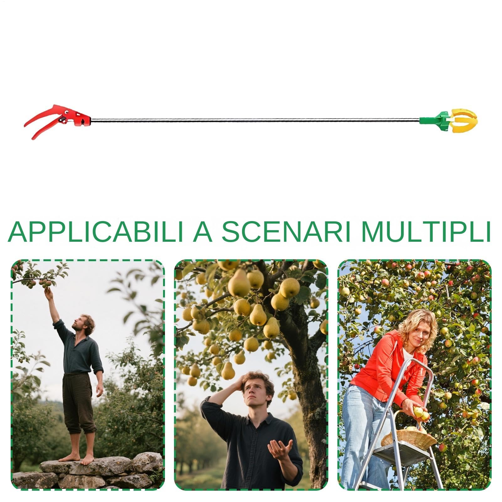Asta Per Raccolta Della Frutta - Attrezzo Telescopico a Tre Artigli per Raccogliere Frutta,Assistente Manuale Regolabile per Raccolto in Giardino e Frutteto