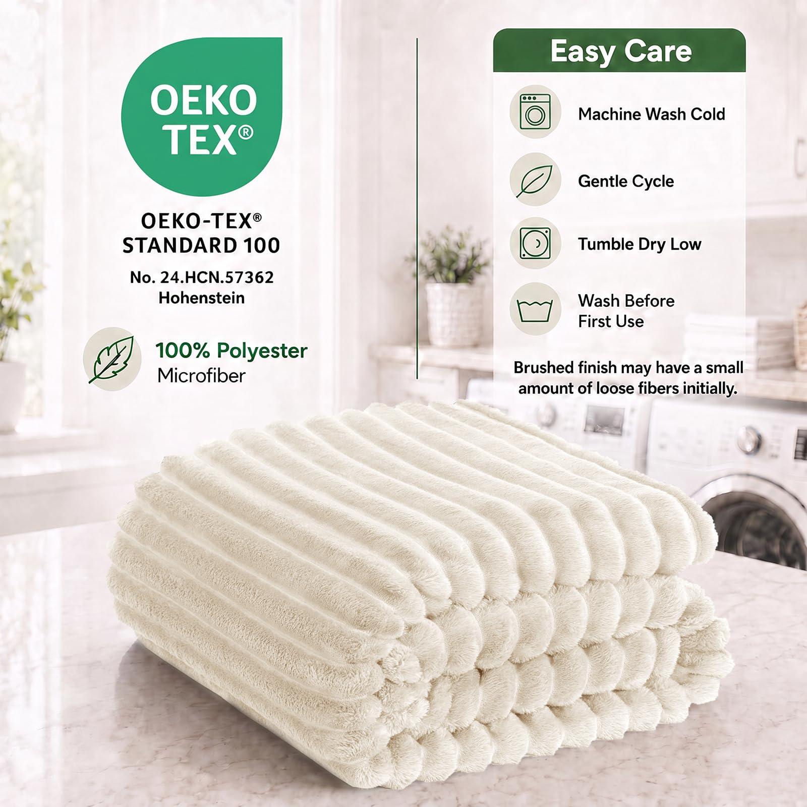 HIMEET Beige King Size Blanket for Bed, 300GSM Ribbed Fleece, 108 x 90 in view 5