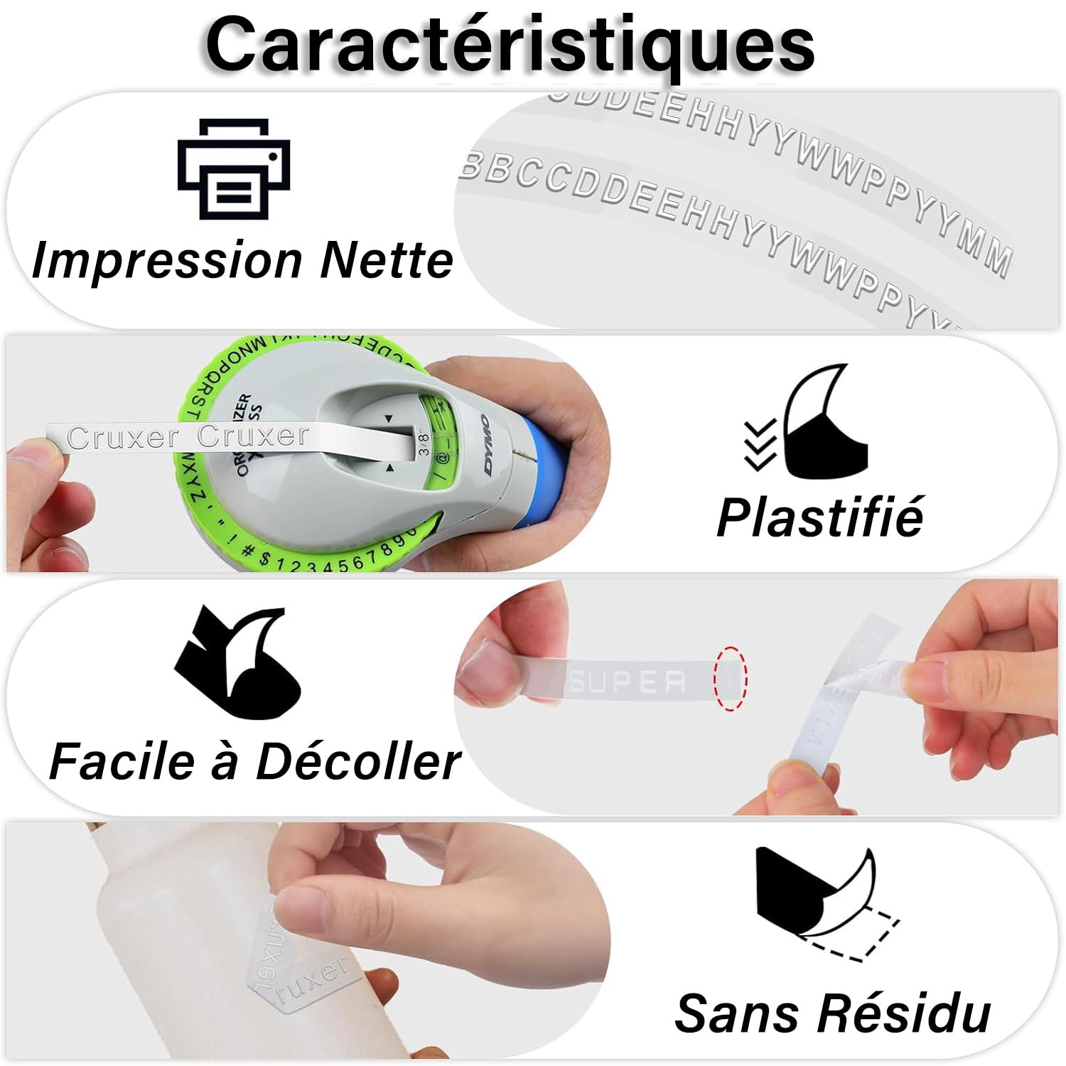 Lot de 50 S0898100 Blanc sur Transparent 9mm pour Dymo Ruban de Gaufrage