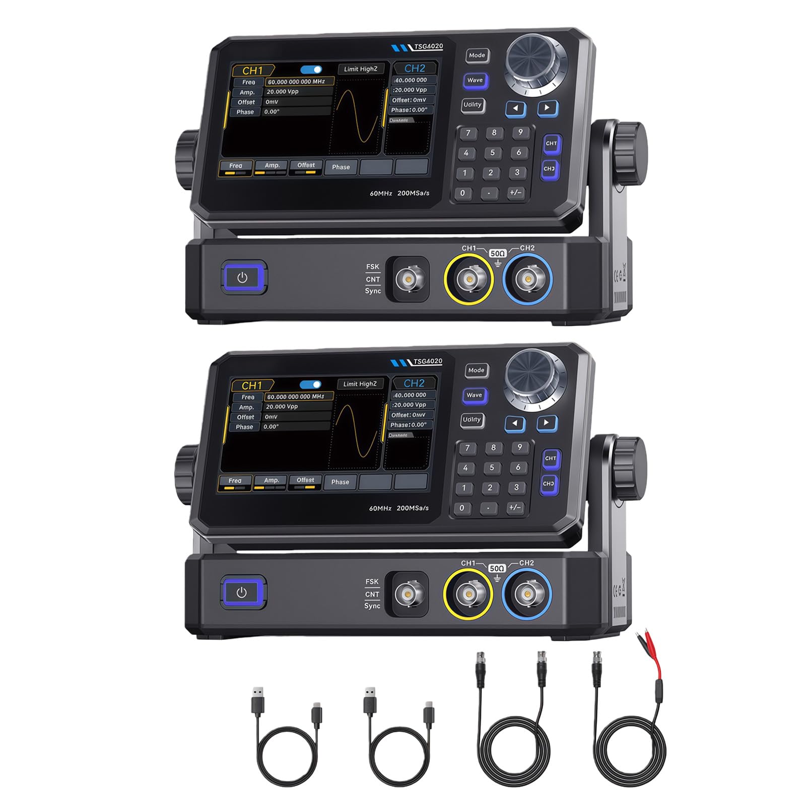 TSG6020 TSG3020 30/60MHz Funzione Doppio Canale Generatore di Segnali 200MSa/s 14 Bit 4.3" Touch Display per Funzione di Test Elettronico
