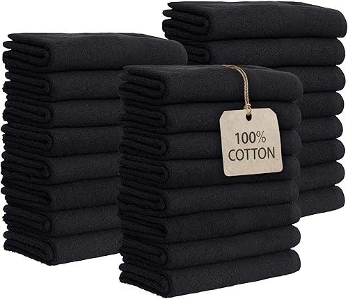 Vista 9 de GREEN LIFESTYLE Juego de toallas negras a prueba de blanqueador, 100% algodón, 16 x 25 pies, calidad de spa premium, súper suaves y absorbentes