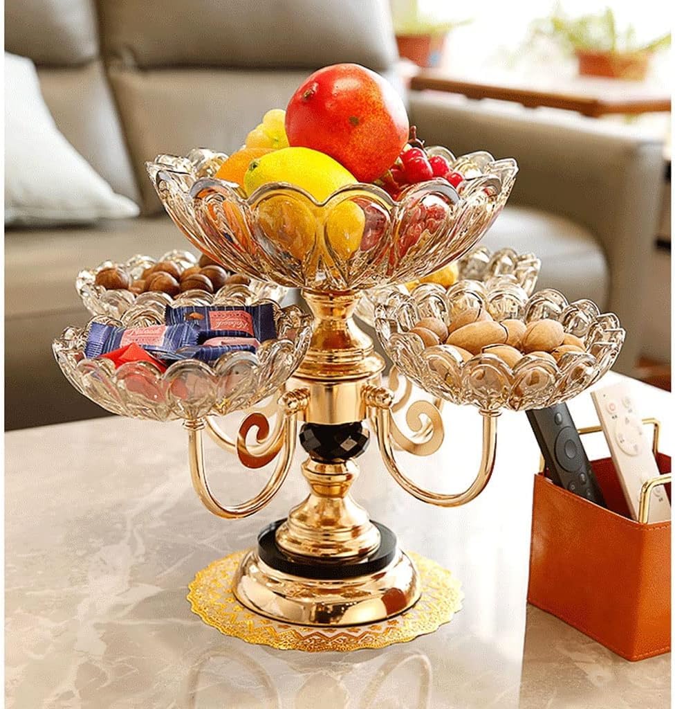 Nouveau Panier à Fruits Rotatif à 5 têtes, Assiette à Fruits européenne, Bol à Fruits en métal, Verre de Cristal, Assiette décorative, Fournitures, Beau Cadeau Plateau de Fruits
