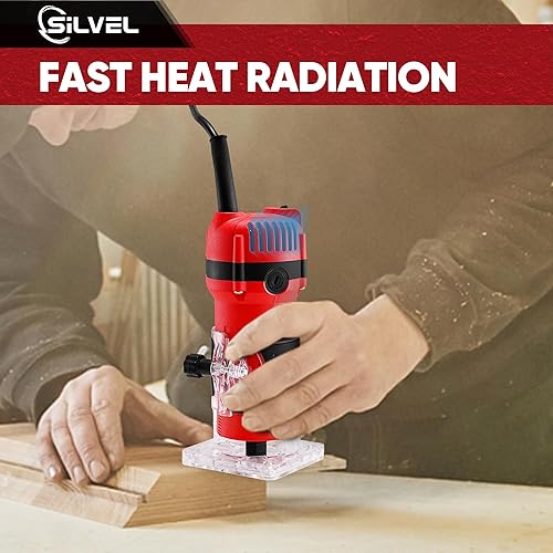 Miniatura 4 de SILVEL Enrutador de madera, enrutador de madera de 800 W para carpintería, herramienta de enrutador de madera manual de 6.5 amperios 1.25 HP,