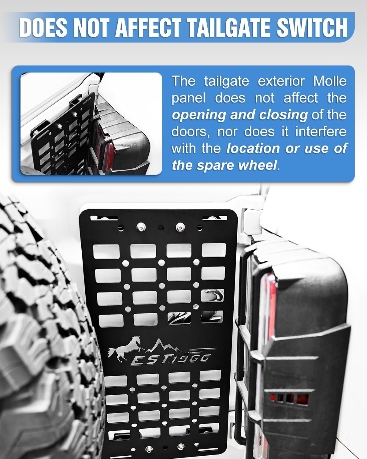 ROADER Tailgate Molle Panel Storage Rack Compatible with Ford Bronco 2021 2022 2023 2024 2/4 Door, Rear Door Exterior Modular Cargo Storage Shelf Molle Panel (not for Raptor or Sport)