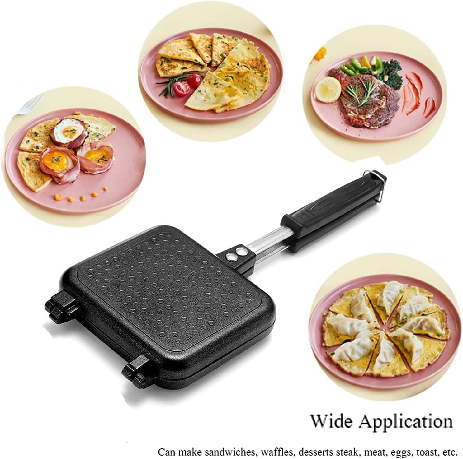 ZSH Non-Stick Portable Toasted Sandwich Toastie Maker，for Making Sandwiches, Waffles, Desserts, Steak, Meat, Eggs, Toast，for induction cooker/gas stove (black)