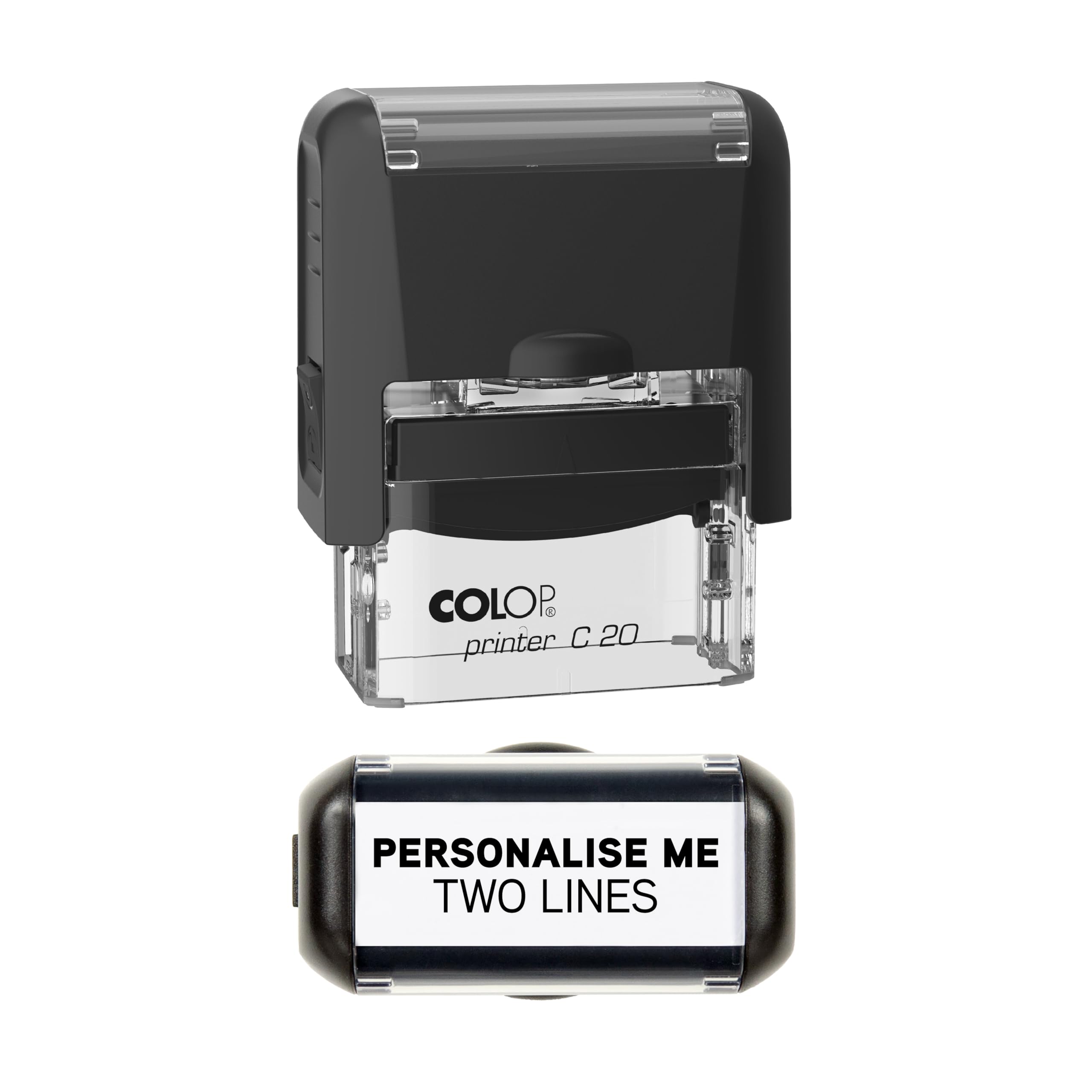 Obsesso Black Custom Stamp With Ink Personalised Self-Inking Business Address Rubber - 38 X 14Mm (2 Line)