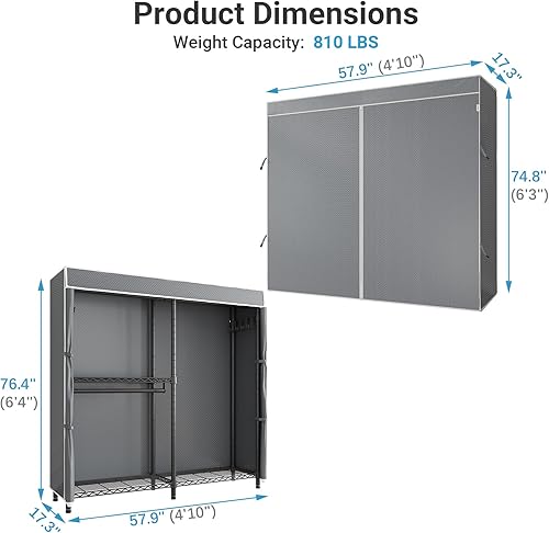 Miniatura 7 de VIPEK V4C Perchero de Ropa con Funda, Armario Portátil de Servicio Pesado, Perchero de Ropa de Metal Ajustable para Colgar Ropa con Barras Colgantes