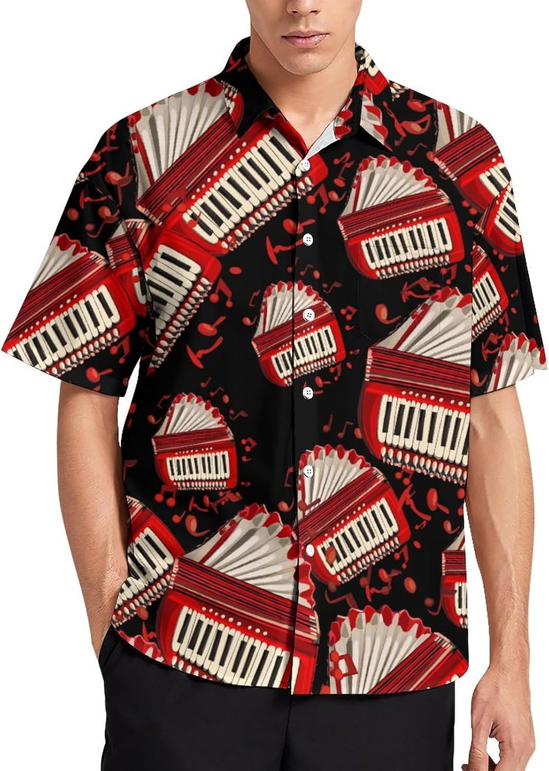 Accordion Player Folk Music Hawaiian Shirt for Men Short Sleeve Beach Shirts Casual Beach Party Clothing Tops S