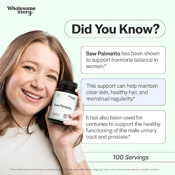 Saw Palmetto for Men and Women | Saw Palmetto Extract & Powder Blend | Hormonal Balance, Urinary Health & Androgen Support | Support Hair, Skin, and Nail Health | 500mg Capsules | 100 Day Supply