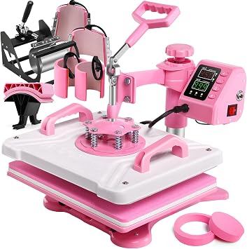 Whubefy 8 in 1 Heat Press Machine for T Shirts 12x15 Inch with Dual-Tube Fast & Evenly Heating System for Mug Plate Hat Cap 360 Swing Away Multifunctional Digital Heat Transfer Sublimation Combo Pink