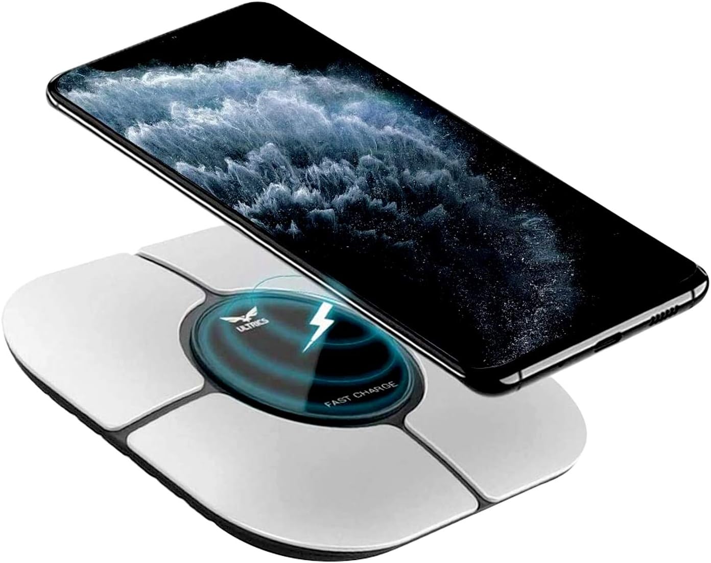 ULTRICS Fast Wireless Charger, 10W Quick Charge Qi-Certified Ultra Slim Charging Pad Compatible with Apple iPhone X/XR/XS Max, Samsung Galaxy S10/S9 Note 9/8 Sony LG Nexus Lumia and More – Silver