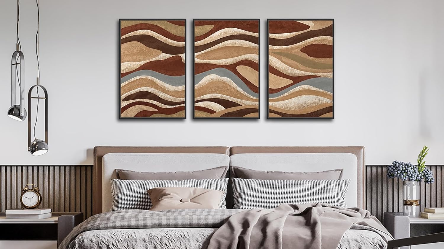 Large Framed Abstract Wall Art - Brown Mountain Range Wall Decor Painting 20"x28" Set of 3 Modern Prints Rustic Retro Canvas Pictures for Living Room Bedroom Office Artwork - Image 7