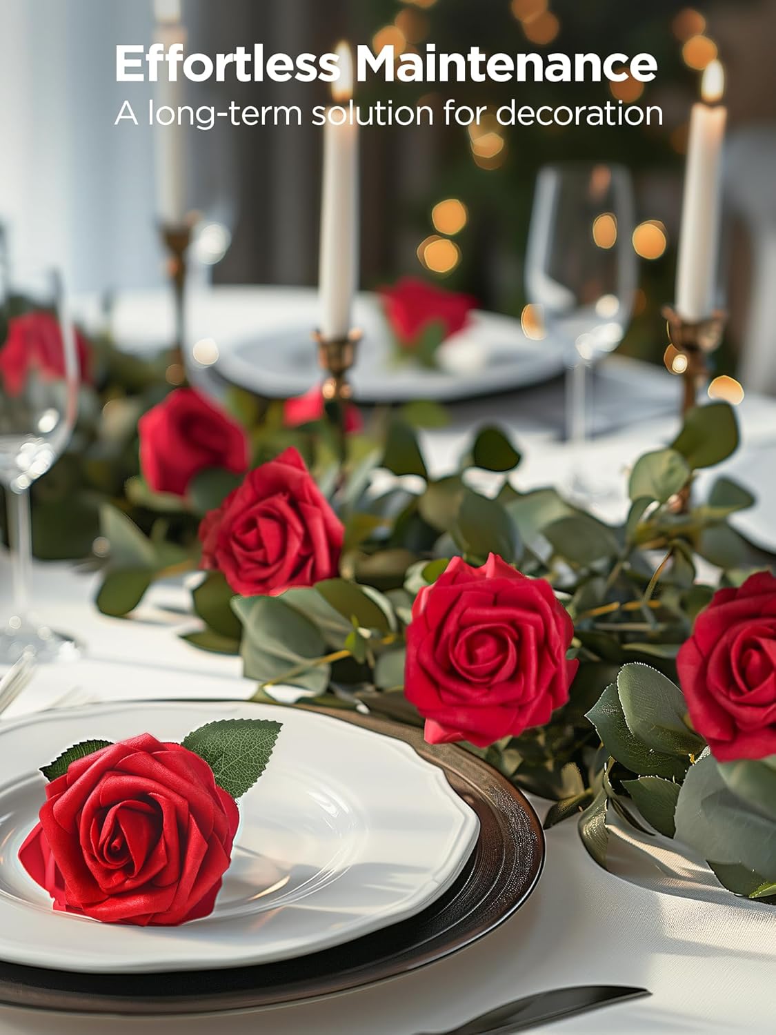 InnoGear Artificial Flowers, 25 Pcs Dark Red Foam Fake Roses Bulk with Stems for Decoration DIY Wedding Bouquets Centerpieces Bridal Shower Party Christmas Tree - Image 7