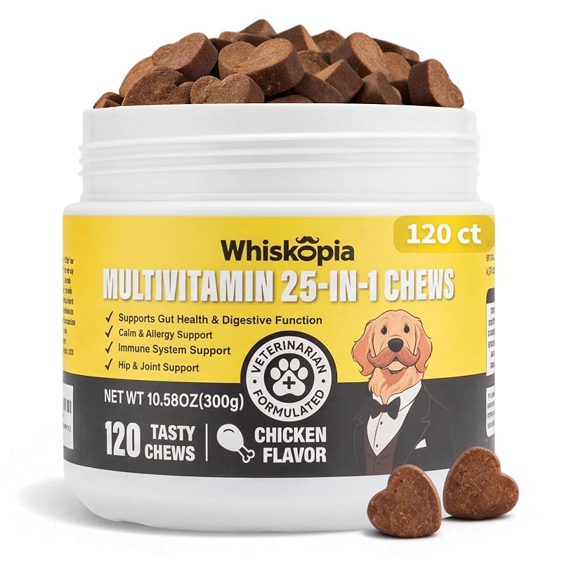 Multivitamínico para Cães e Gatos Whiskopia com Glucosamina, MSM, Probióticos e Ômega 3, 120 unidades mastigáveis