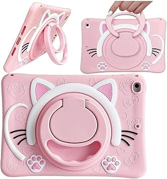 Apple Ipad 8. Ve 9. Nesil 10.2 İnç Ile Uyumlu Kedi Kılıf, Standlı Askılı, Pembe, 3'lü Set