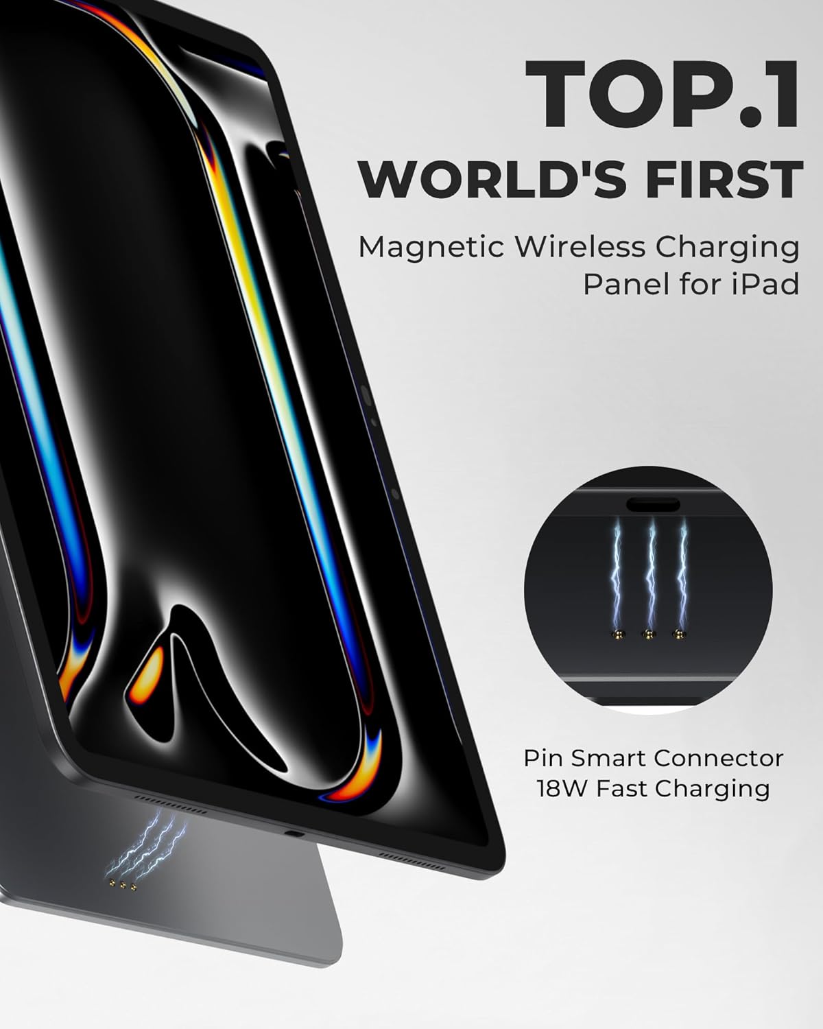 KU XIU Magnetic Wireless Charging Panle for iPad Pro 13'' M4/M5 Only, Aluminum Alloy Panle for 17mm Ball Head with 2M USB-C Cable, Wirder Compatibility Various Tablet Mount [Arm/Stand Not Included]