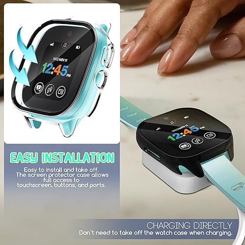 Miniatura 5 de Seltureone - Juego de 2 fundas rígidas de policarbonato con protector de pantalla de vidrio templado compatible con Verizon Gizmo Watch 3, funda