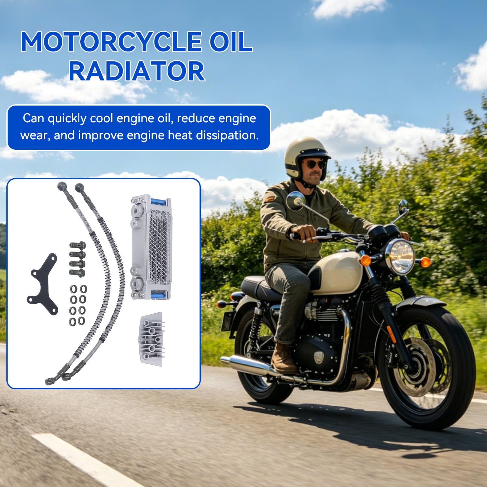 HERCHR Dispositivo di Raffreddamento Dell'olio per Moto, Universale Set di Radiatori per Olio Motore, Sistema di Raffreddamento, Kit di Ricambio per 125, 50cc, 150cc, Dirt Pit Bike