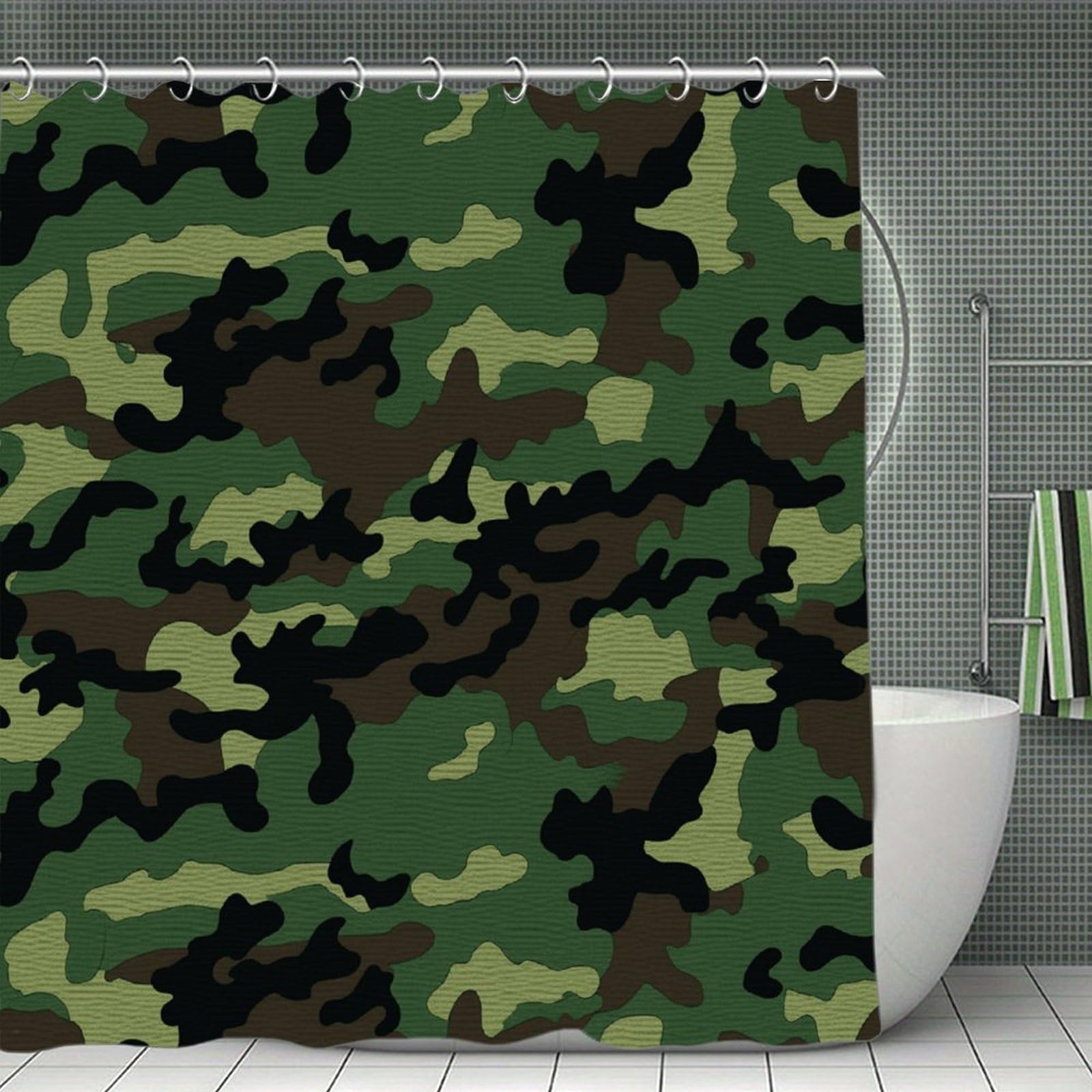 VstaDank Green Military Camo Shower Curtain Waterproof Bathroom Curtain with Hooks Luxury Weighted Bath Curtains for Bathtubs Showers Room Dividers Decorative Shower Curtains 71x71 in