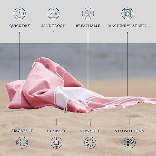 Vista 225 de LANE LINEN Juego de 6 toallas de playa turcas para mujer, tamaño grande, 39 x 71 pulgadas, prelavadas, no se encogen, no se encogen, sin arena