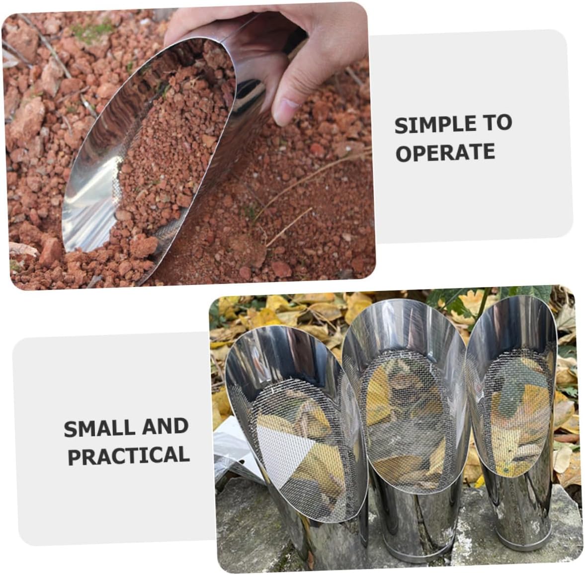 Stainless Steel Garden Shovel with Soil Sieve Mini Spade Hand Tool for Outdoor Digging and Transplanting in Pots, Medium Size Practical Gardening Supply