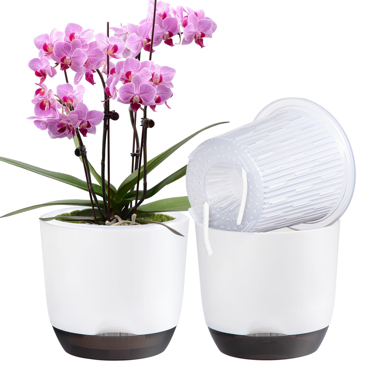 QCQHDU 2 Pack Orchid Pots with Holes for Repotting, Double-Layer and Self Watering Orchid Pot with Good Air Circulation