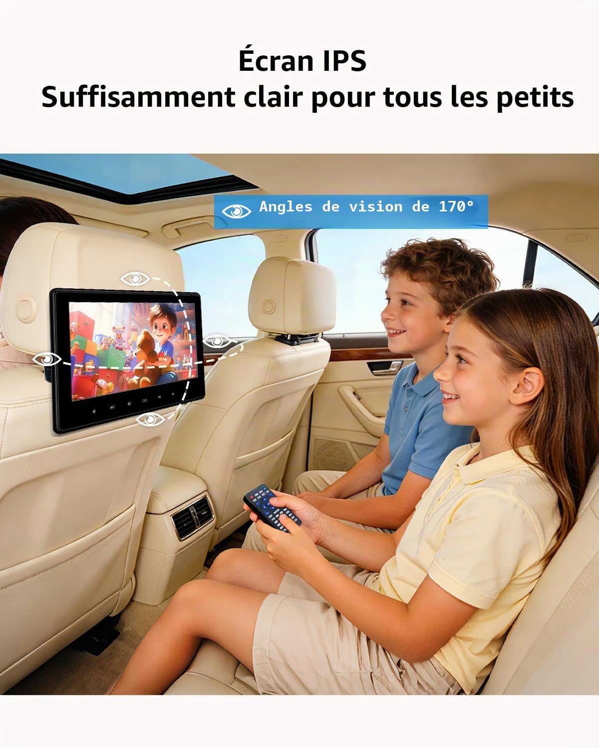 10,1" Lecteur DVD de Voiture avec Entrée HDMI, Lecteur DVD de Voiture Portable avec Support pour appuie-tête, mémoire de la dernière Lecture, Prise en Charge des Cartes USB/TF