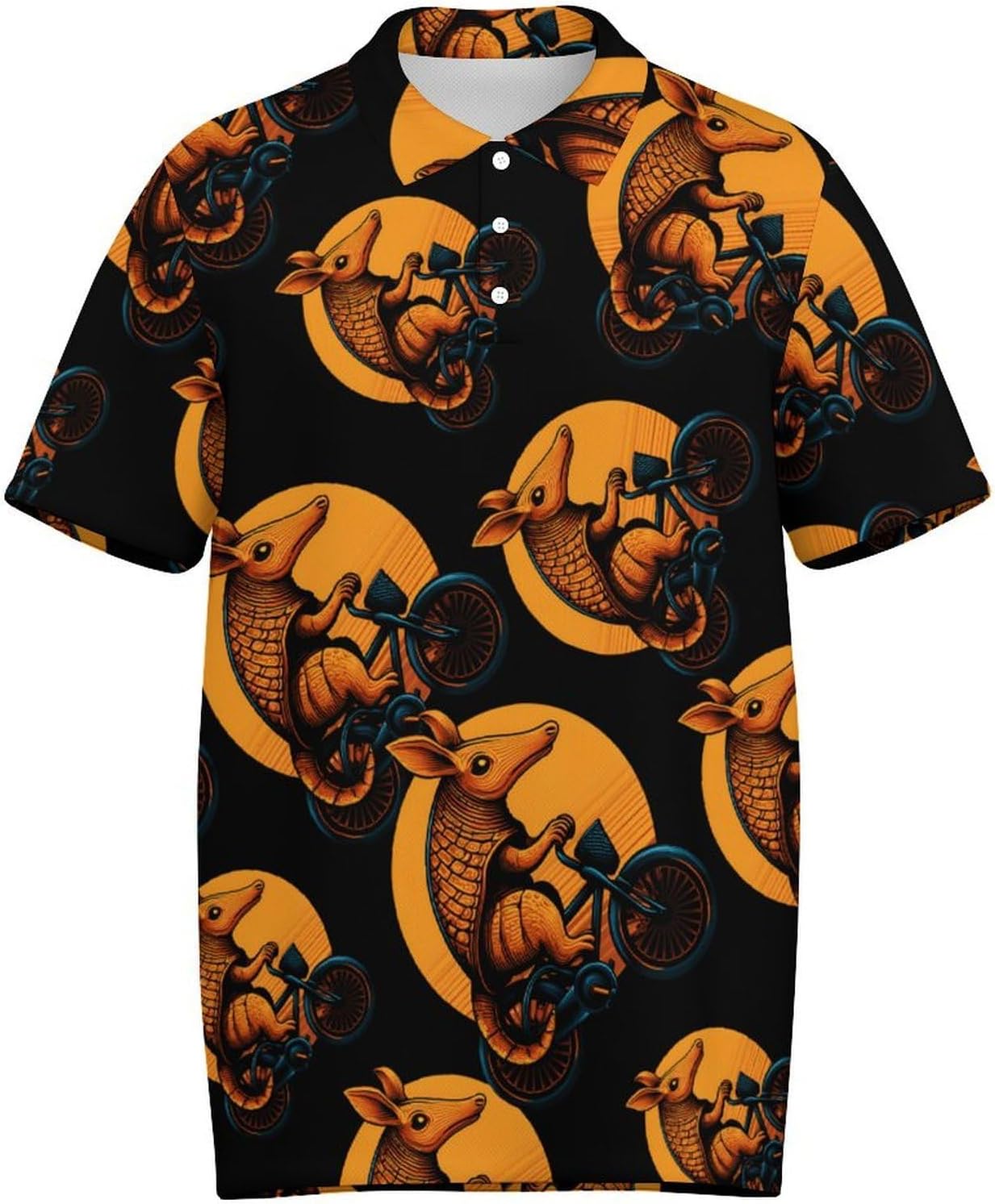 Armadillo ON A Bicycle Men's Polo Shirts Quick Dry Short Sleeve Golf T Shirt Collared Tops for Work Athletic