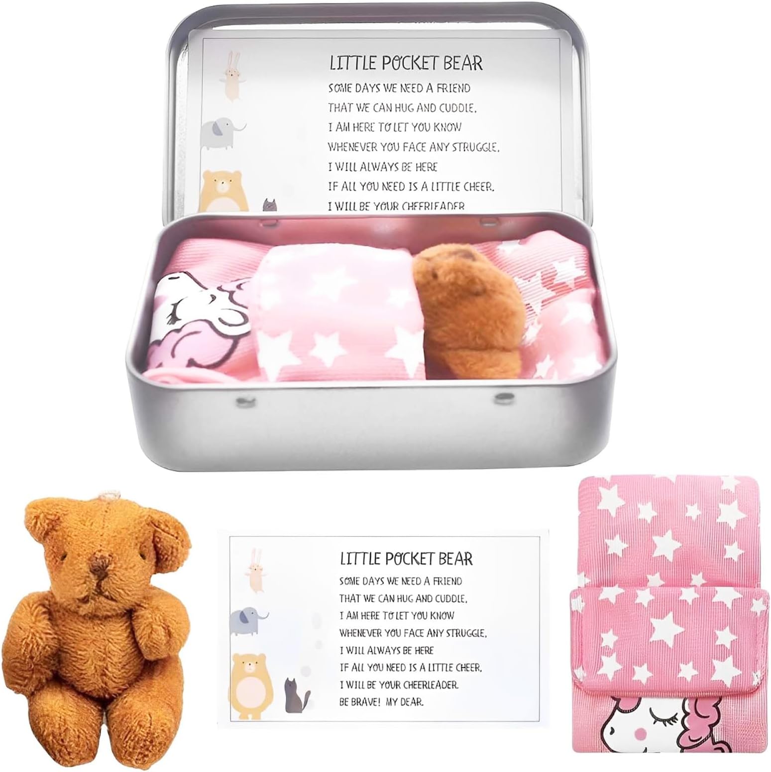 Worry Bear, Little Pocket Bear Hug Pocket Bear Soft Cute Plush Toy Mini Bear in a Box Plush Toys Stuffed Animal Bear Doll Bear Doll Pocket Bear Hug Get Well Soon Gifts Bear In A Box Gift for Friend