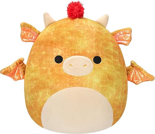 Squishmallows Dragón amarillo Dieric original de 12 pulgadas con melena naranja - Peluche grande oficial de Jazwares