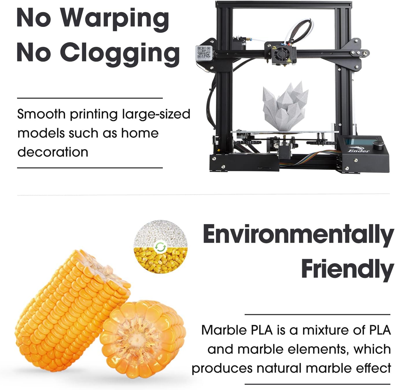 eSUN Marble PLA Filament 1.75mm, 1KG Spool 3D Printing Filament for 3D Printers, Marble Color