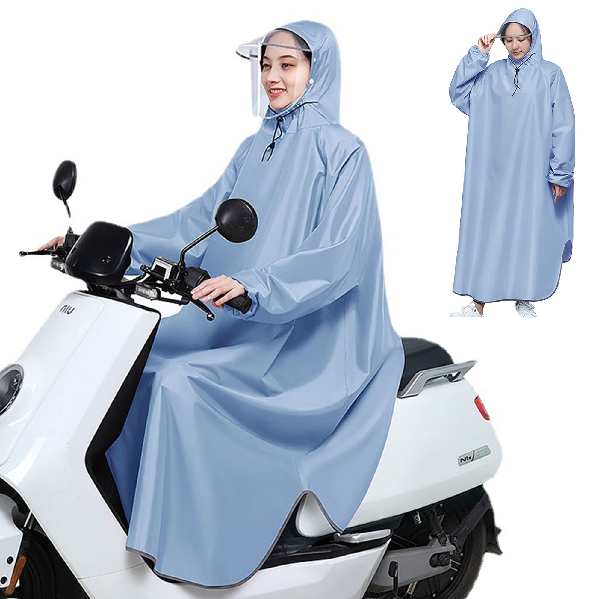 Poncho de Pluie à Capuche Léger avec Bord, Poncho Imperméable à Manches Longues pour Hommes Femmes Adultes Moto, Scooter de Mobilité, Cyclisme, Randonnée (Color : Bleu, Size : 5XL)